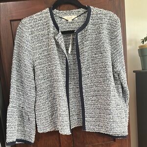 LOFT Textured Knit Jacket in navy and white